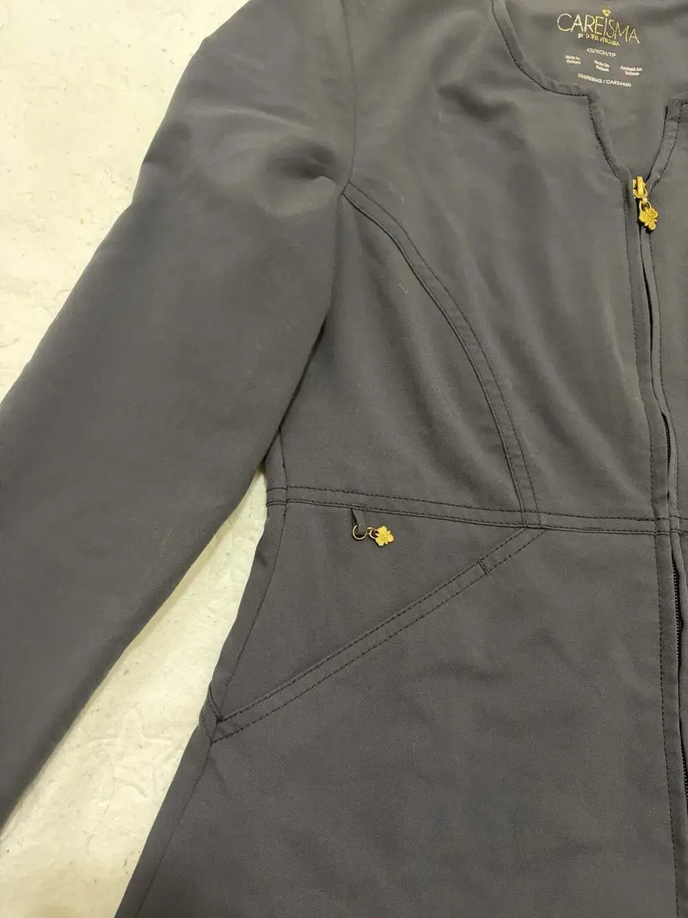 Careisma by Sofia Vergara Zip-Front Scrub Warm-Up Jacket in Dark Gray